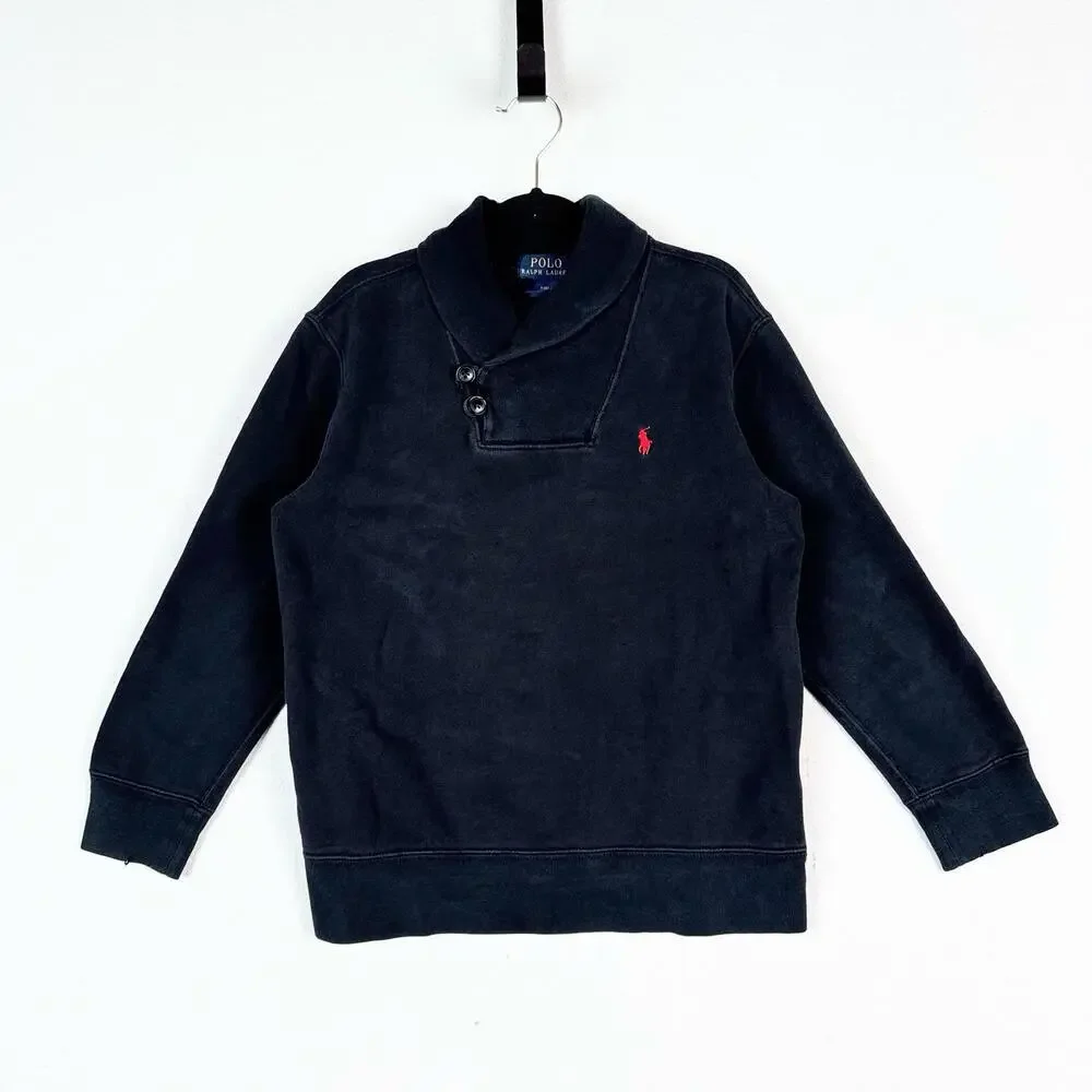 Vintage‎ Polo Ralph Lauren Boys Shawl Collar Sweater Small Size 8 Black Lux Soft